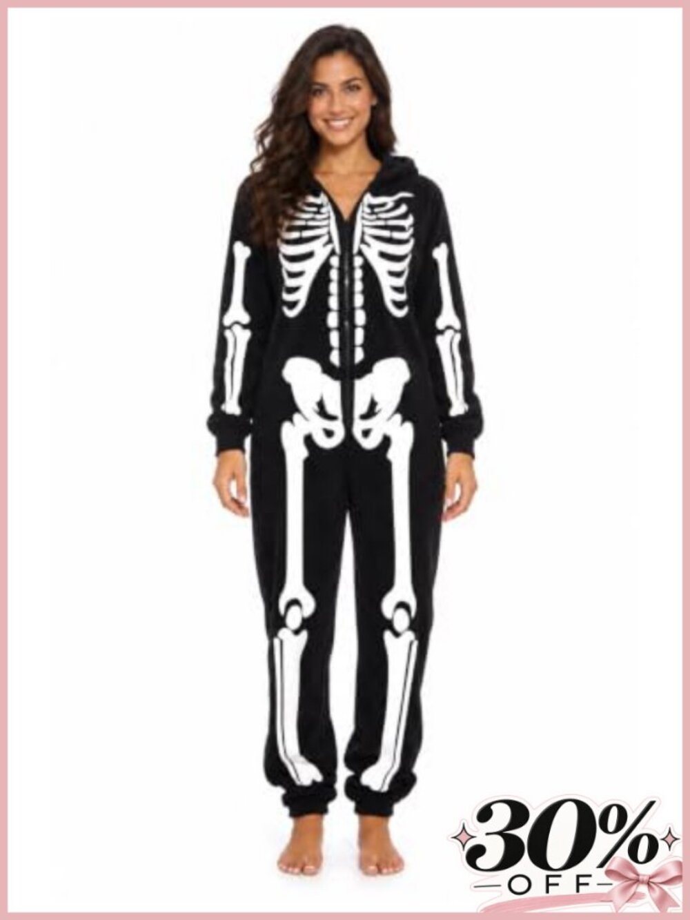 Just Love Skeleton Onesie Halloween Costume Fleece Hooded Adult